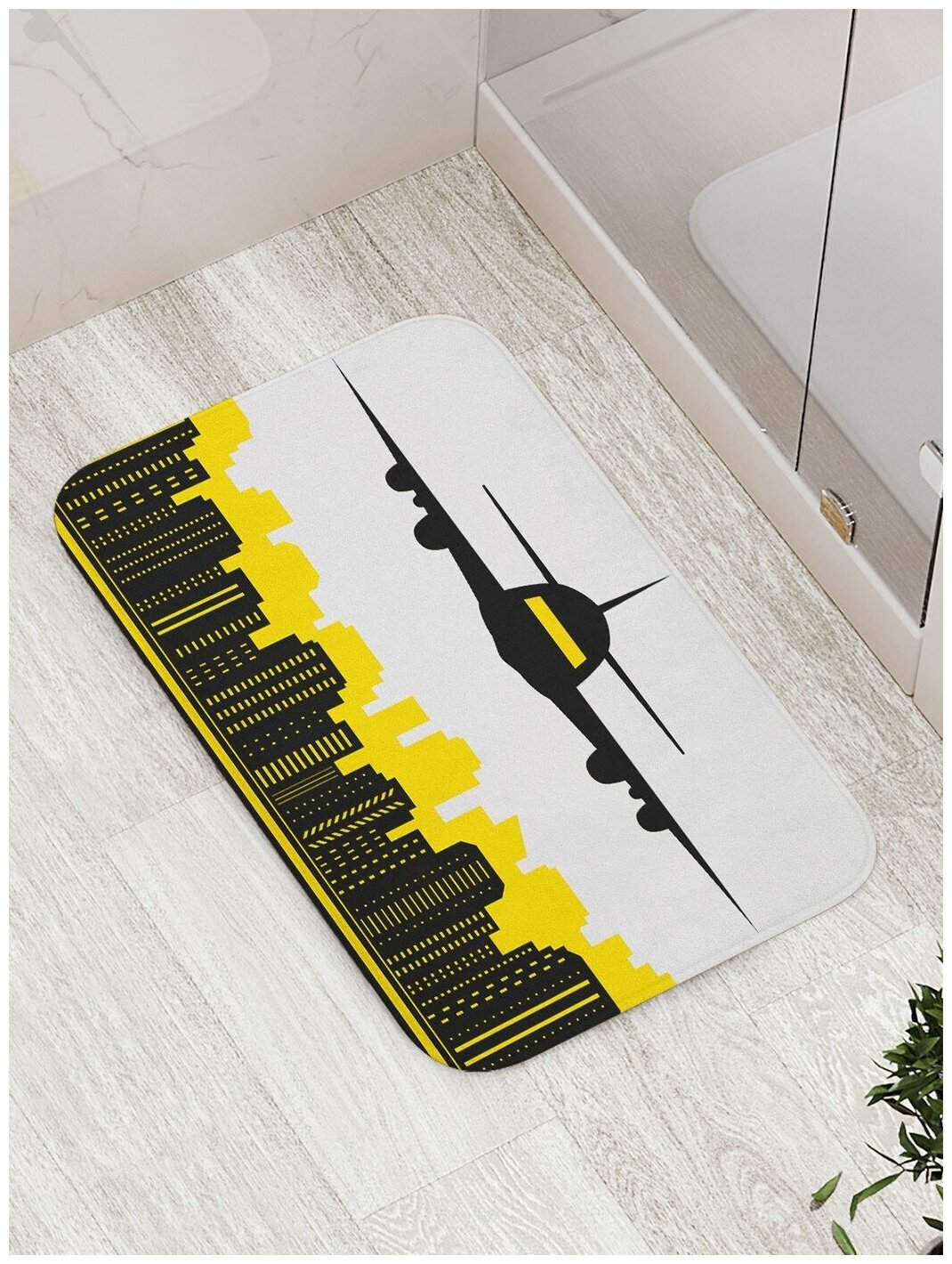 Коврик JoyArty противоскользящий "Самолет над мегаполисом" для ванной, сауны, бассейна, 77х52 см