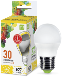 Лампа светодиодная ASD LED-ШАР-STD 3000K, E27, G45, 3.5 Вт, 3000 К