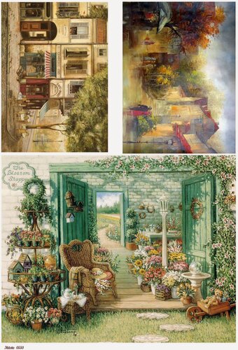 Изображение товара Декупажная карта А4 рисовая бумага тонкая цветы осенний город