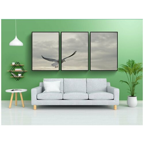 фото Набор модулных постеров для интерьера "чайка, птица, летающий" 60x90 см. в тубусе, без рамки lotsprints
