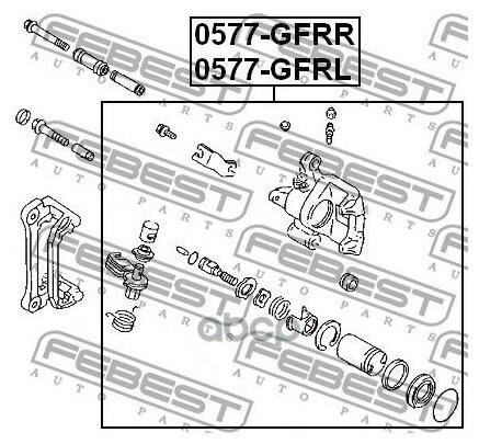 FEBEST 0577-GFRL (GE7C2671X / GE7C2671XA / GE7C2671XB) суппорт тормозной зад лев\ Mazda (Мазда) 626 18 / 20 / 25 / 20d