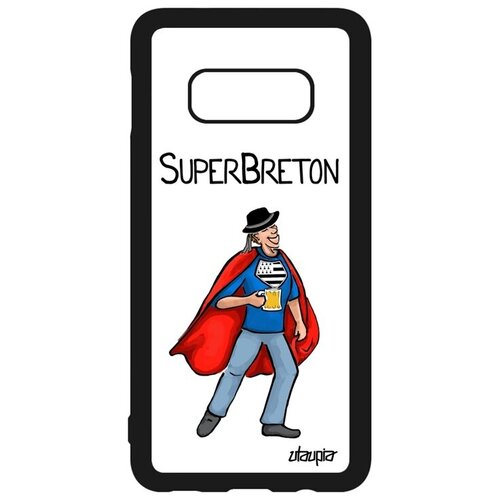 фото Противоударный чехол на смартфон // galaxy s10e // "супербретонец" супергерой шутка, utaupia, белый