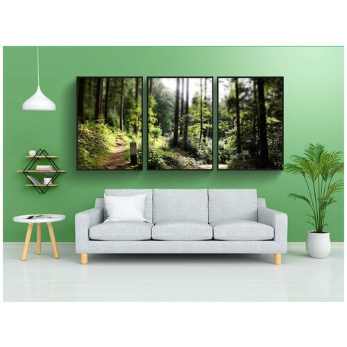 фото Набор модулных постеров для интерьера "лес, путь, солнце" 60x90 см. в тубусе, без рамки lotsprints