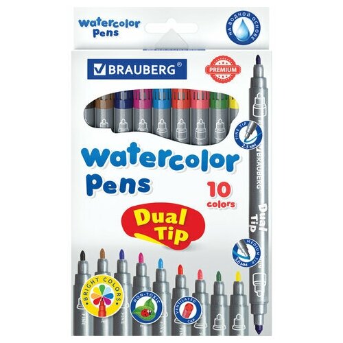 фото Набор фломастеров 10 цветов brauberg premium dual-tip (линия 3мм, двусторонние) 10шт., 4 уп. (151946)