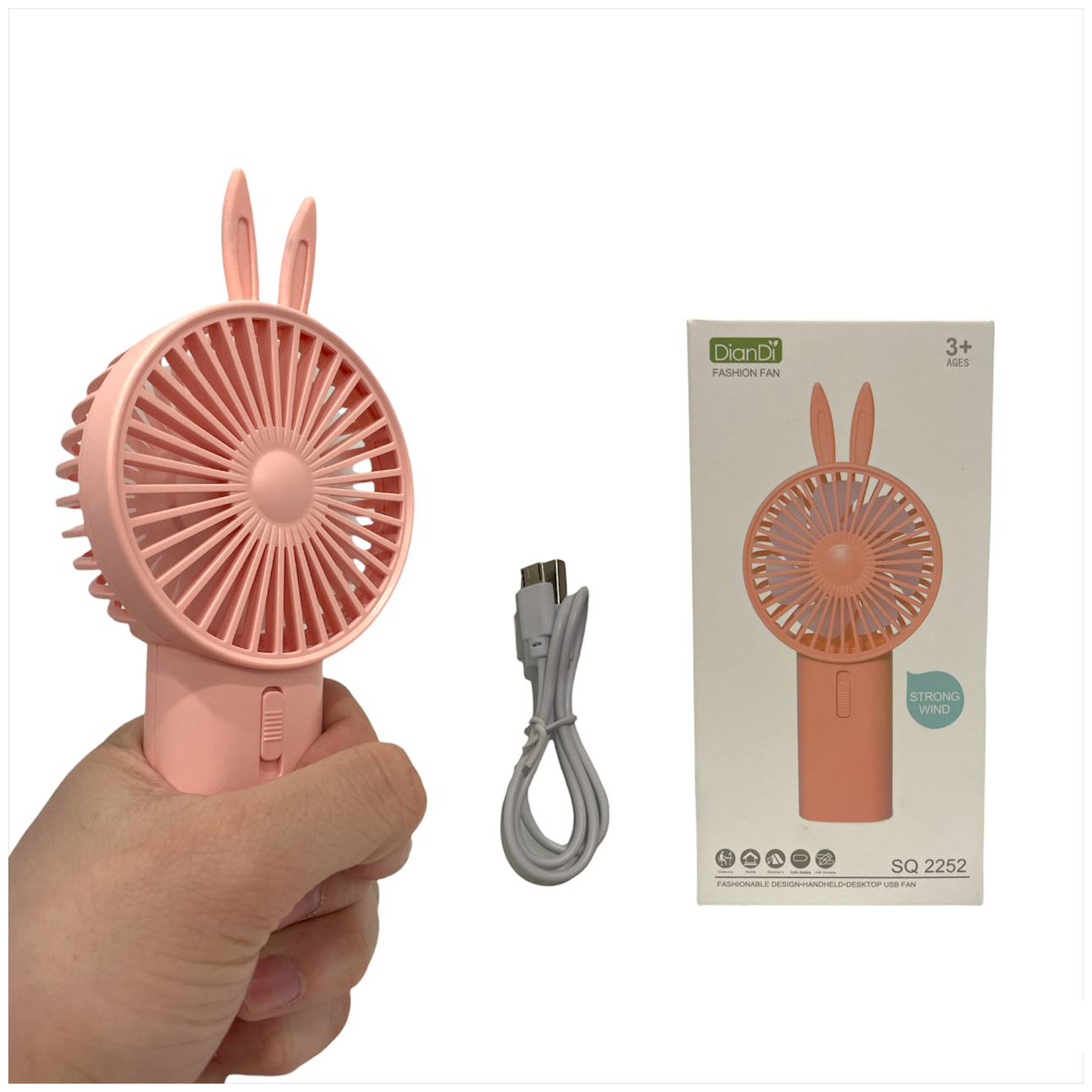Портативный вентилятор FashionFan с ушками зайчика, розовый - фотография № 1