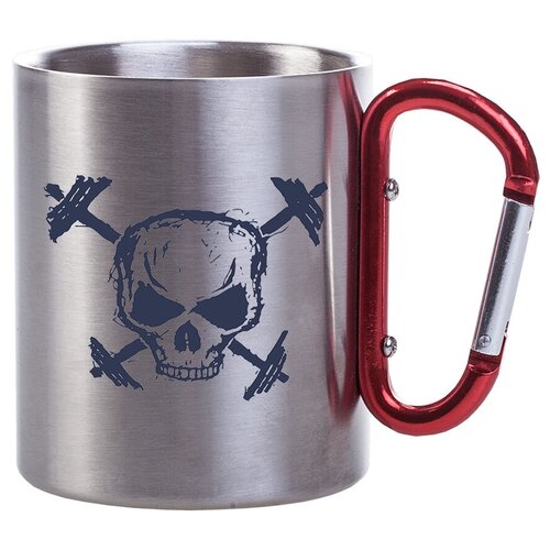 фото Металлическая кружка с карабином в подарок спортсмену - череп со штангами drabs