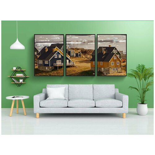 фото Набор модулных постеров для интерьера "дома, разноцветный, деревня" 60x90 см. в тубусе, без рамки lotsprints