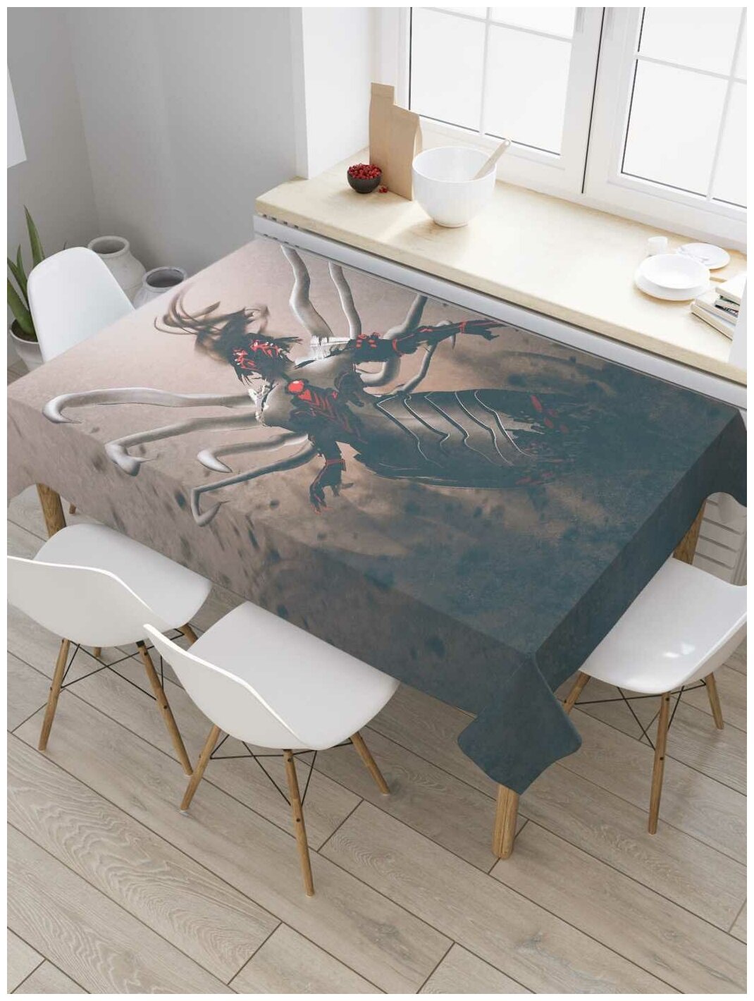 Скатерть прямоугольная JoyArty на кухонный стол "Мифическое существо" из оксфорда, 120x145 см