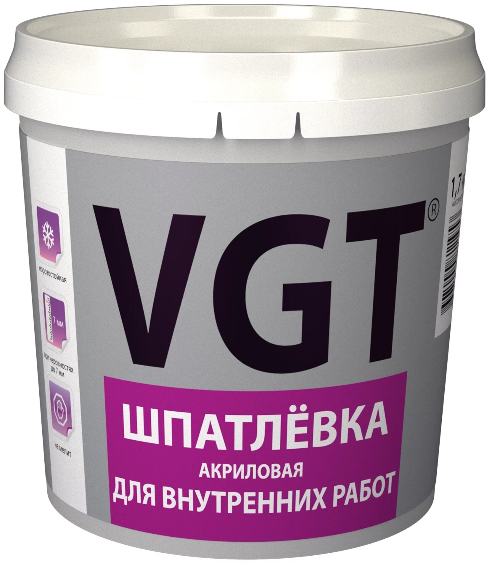 Шпатлевка для внутренних работ VGT, акриловая, 1,7 кг