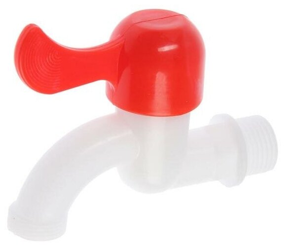 Кран водоразборный ZEIN, с плоской красной ручкой, PP, кран-букса, белый./В упаковке шт: 1