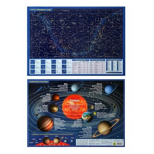Планшетная карта солнечной системы и звёздного неба, А3, двусторонняя