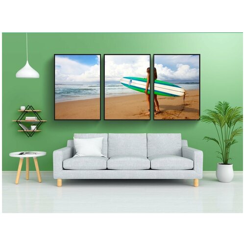 фото Набор модулных постеров для интерьера "серфинг, девочка, женский пол" 60x90 см. в тубусе, без рамки lotsprints