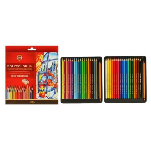 Карандаши 36 цветов Koh-I-Noor POLYCOLOR 3835, картонная упаковка, европодвес цветные карандаши koh i noor волшебный лес 36 штук