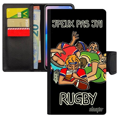 фото Защитный чехол-книжка для мобильного // iphone x // "не могу - у меня регби!" повод картинка, utaupia, черный