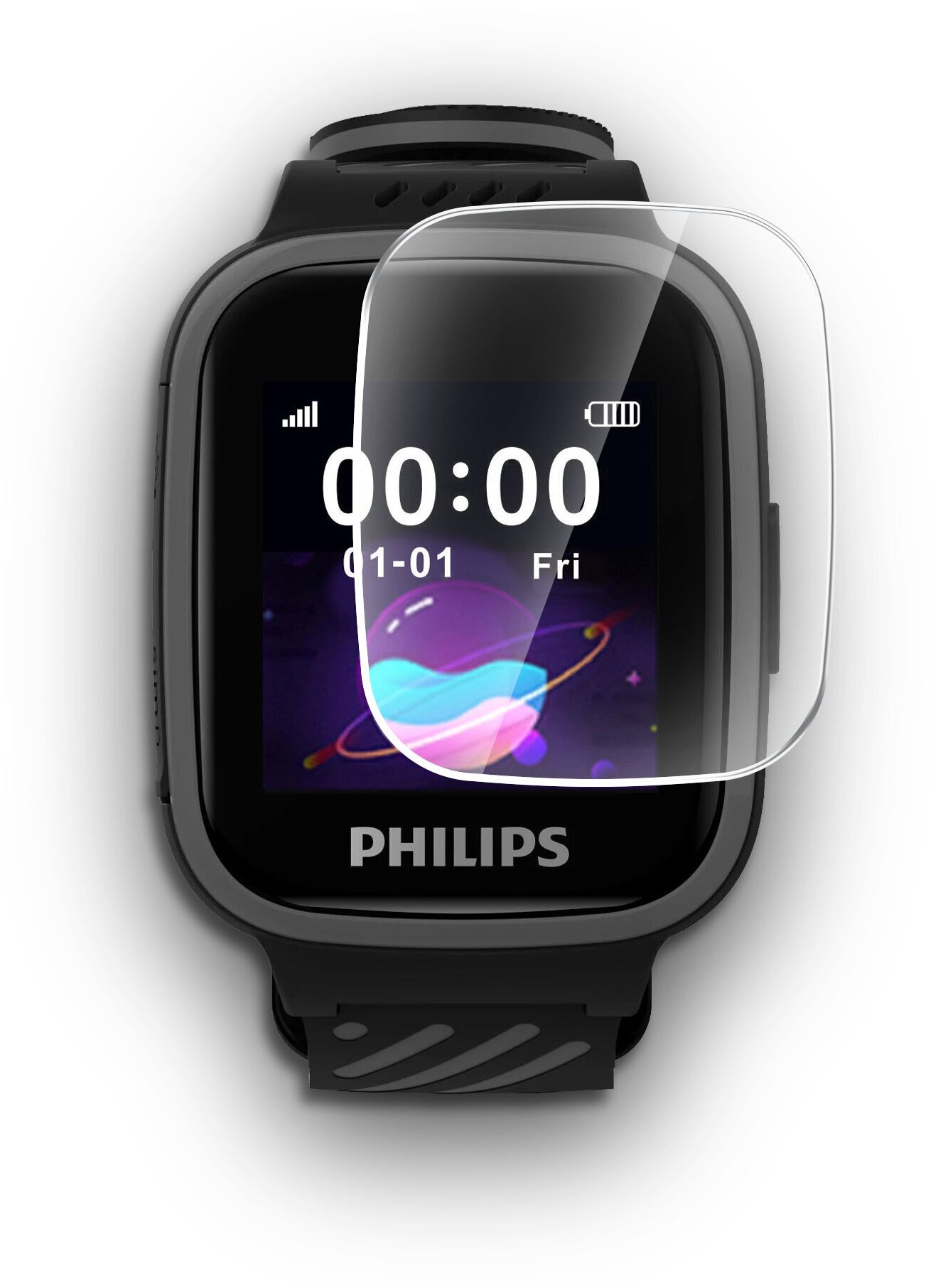 Защитное стекло на Philips W200/ Филипс В200 на экран смарт часов (Гибридное - пленка + стекловолокно) прозрачное Brozo Hybrid Glass