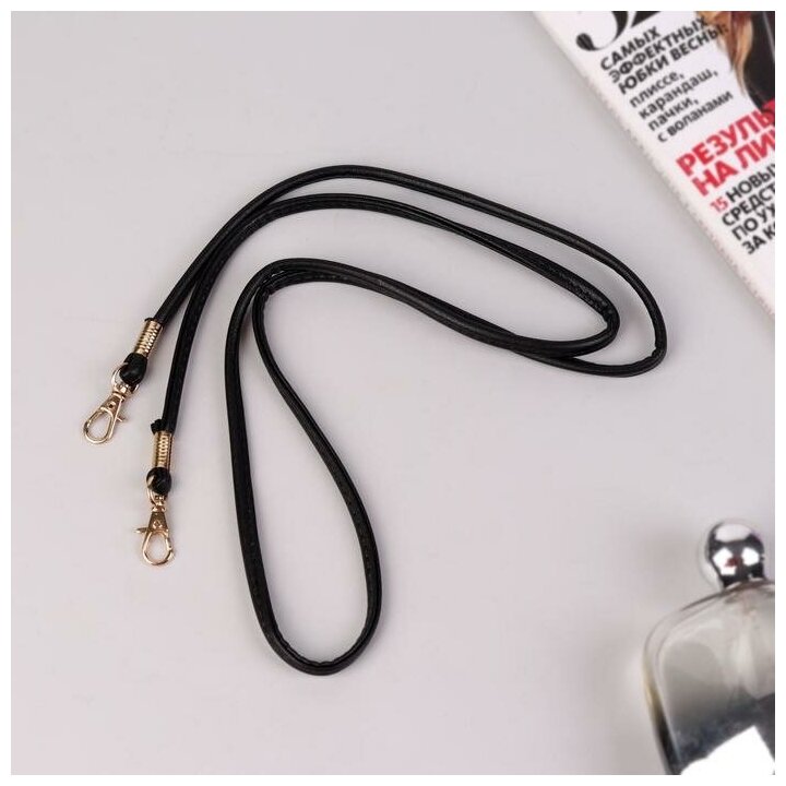 Ручка-шнурок для сумки, с карабинами, 120 × 0,6 см, цвет чёрный - фотография № 1