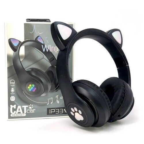 Беспроводные наушники cat ear p33m с bluetooth и светящимися кошачьими ушками беспроводные наушники cat ear p33m со светящимися ушками и лапками чёрный