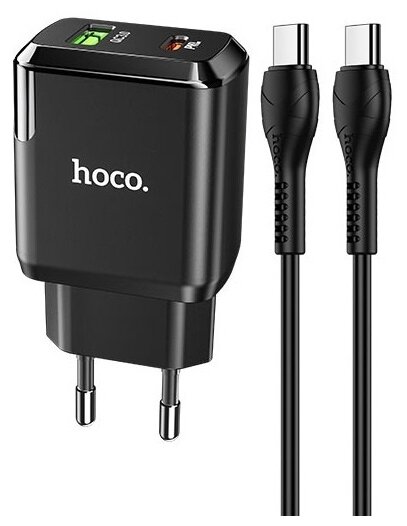 Блок питания сетевой HOCO N5 Favor, Type-C - Type-C, 3A, PD20W, цвет: черный