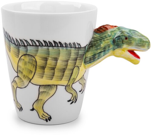 Кружка для чая и кофе, стакан с динозавром, чашка керамическая ZDK Kitchen, Animals, Dinosaur, 400мл, зеленый