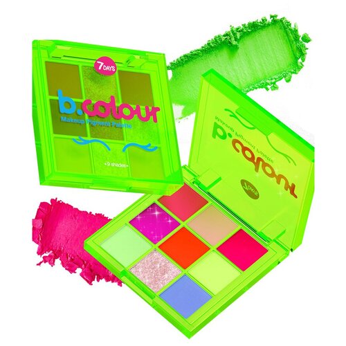 палетка пигментов для макияжа 7 days b colour uvglow т 02 magic 9 шт 1 г 7DAYS Палетка теней для век UVGlow, 9 г