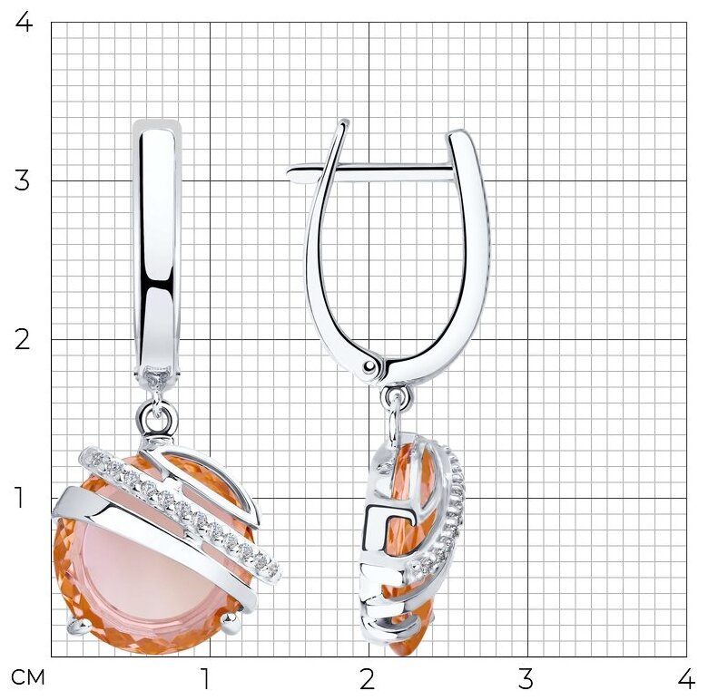Серьги с подвесками SOKOLOV, серебро, 925 проба, родирование, фианит, ситалл