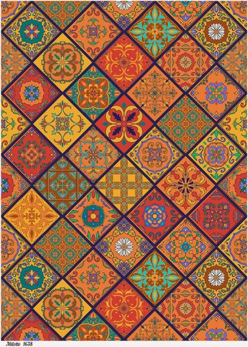 Изображение товара Декупажная рисовая карта А4 ультратонкая бумага салфетка 1638 орнамент восточный узор миниатюра винтаж крафт Milotto