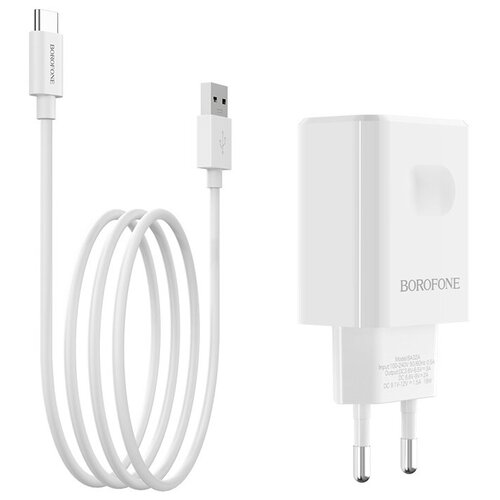 фото Зарядное устройство borofone ba32a bright power usb + кабель usb-type-c, 3a, белый