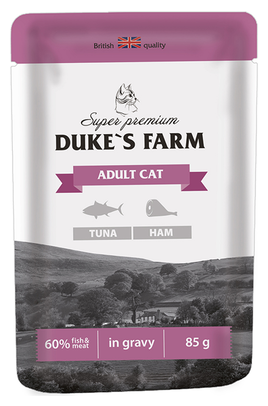 Корм для кошек DUKE'S FARM тунец, ветчина конс. пауч 85г - фотография № 4