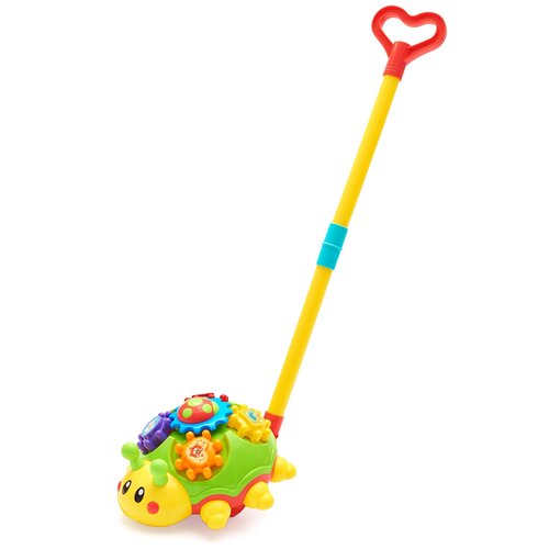 Каталка на палочке PlaySmart Божья коровка крутятся шестеренки двигает лапками салатовый 885₽