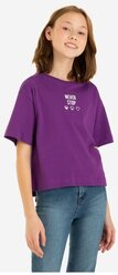 Фиолетовая футболка с принтом Never stop для девочки Gloria Jeans, размер 10-12л/146-152