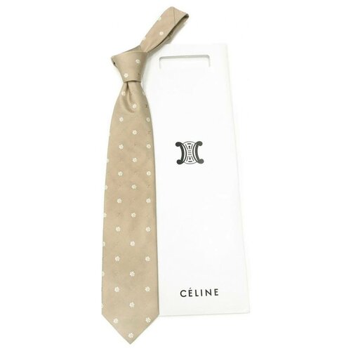 Телесного цвета шелковый галстук с изображением цветов и логотипов Celine 820454