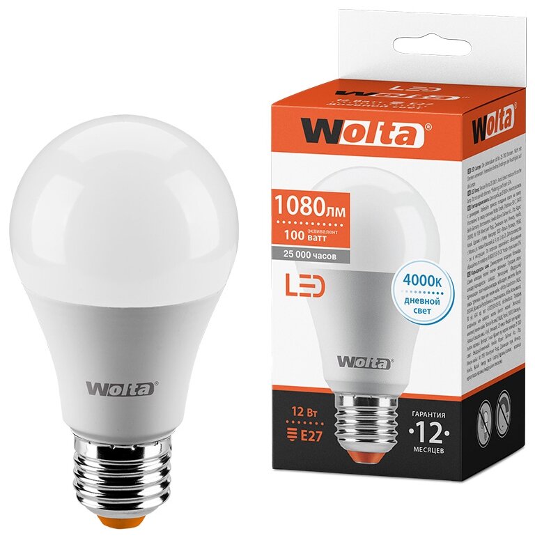 Лампа LED WOLTA A60 12Вт 1150лм Е27 4000К 1/50