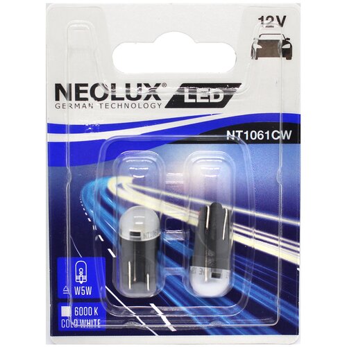 фото Лампа 12vx5w (w2.1*9.5d) led cold white neolux 6000k бесцокольная 2шт комплект