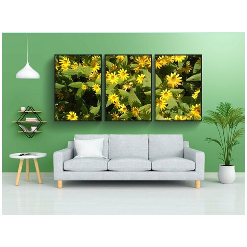 фото Набор модулных постеров для интерьера "маленькие желтые цветы, природа, площадка" 60x90 см. в тубусе, без рамки lotsprints