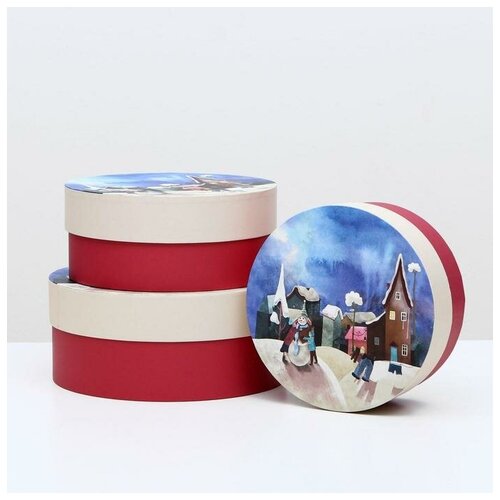 фото Набор круглых коробок 3 в 1 "а у нас во дворе", 23 х 23 х 10 - 18 х 18 х 8 см mikimarket