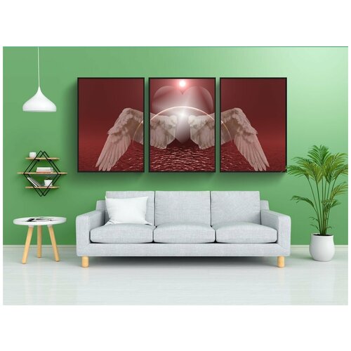 фото Набор модулных постеров для интерьера "сердце, ангел, крыло" 60x90 см. в тубусе, без рамки lotsprints