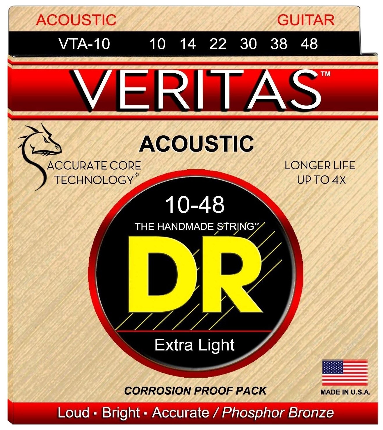 Струны для акустической гитары DR String VTA-10 VERITAS