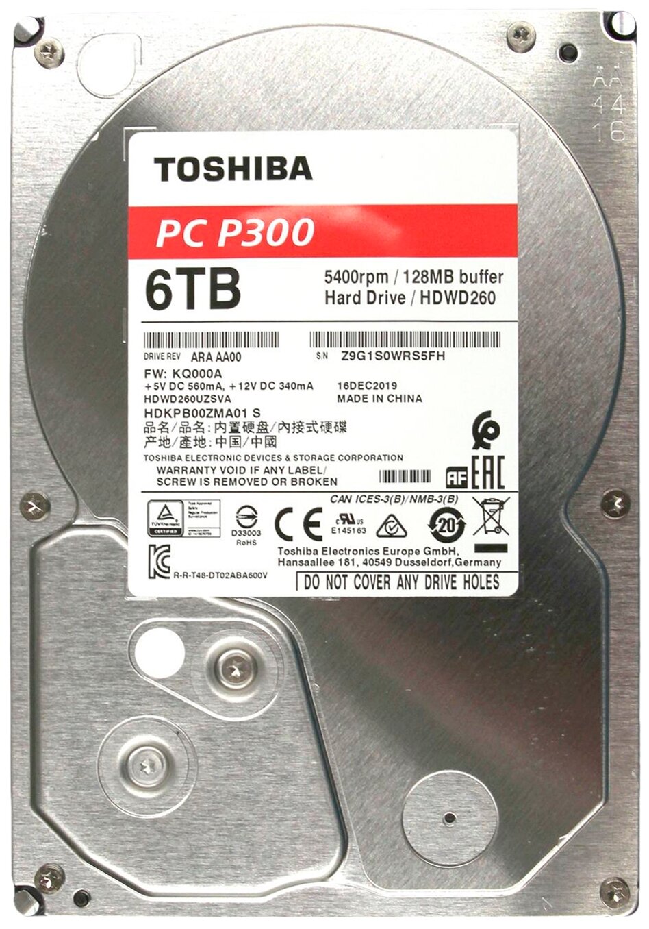 Жесткий диск TOSHIBA P300 , 6Тб, HDD, SATA III, 3.5" - фото №2