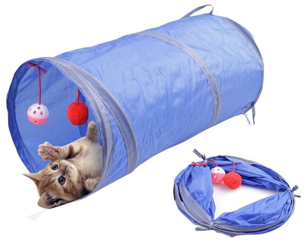 Тоннель для кошек "Чистый котик" синий 50см с мячиками со звуком