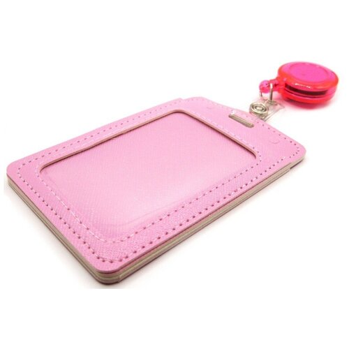 Обложка (бейдж) для проездного, карты, пропуска с держателем-рулеткой Розовый