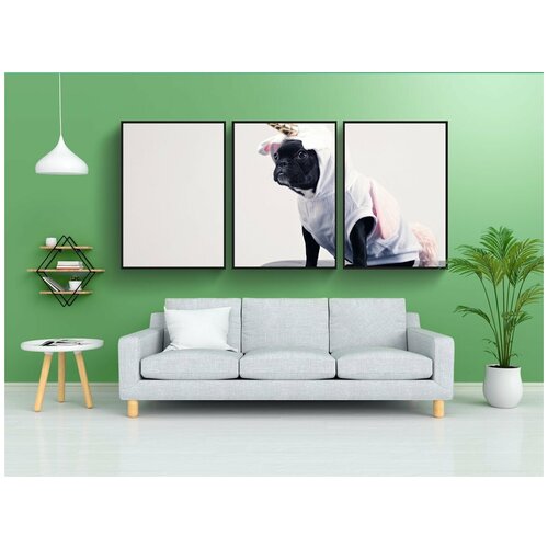 фото Набор модулных постеров для интерьера "мопс, собака, единорог" 60x90 см. в тубусе, без рамки lotsprints