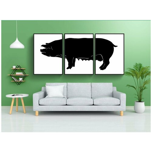 фото Набор модулных постеров для интерьера "свинья, силуэт, веселье" 60x90 см. в тубусе, без рамки lotsprints