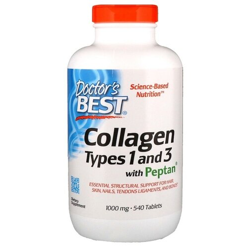 Doctor's Best Collagen Types 1 & 3 with Vitamin C (Коллаген тип 1 и 3 Vitamin C) 1000 мг 540 таблеток коллаген порошок витамин c для связок суставов волос ногтей костей 180гр 30 порций