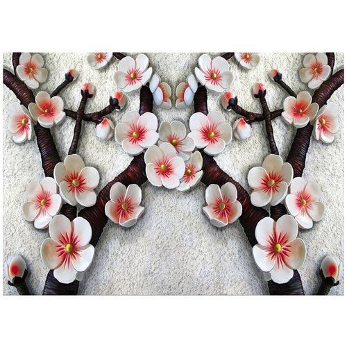 акварельные цветы виниловые фотообои 211х150 см Цветы вишни - Виниловые фотообои, (211х150 см)