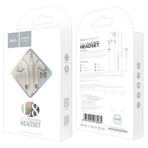 Проводные наушники HOCO L8 Bluetooth Type-C 12 м белый контроллер с микрофоном 92600₽