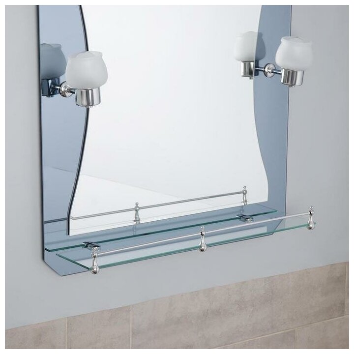 Зеркало в ванную комнату с подсветкой, двухслойное Ассоona, 80 × 60 см, A610, 1 полка - фотография № 3