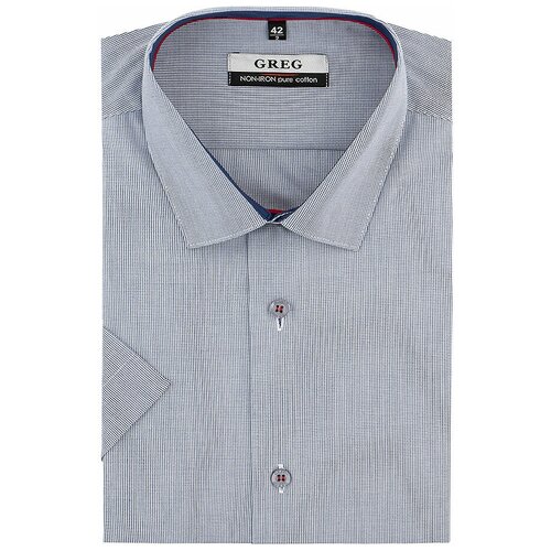 Рубашка мужская короткий рукав GREG 224/201/0035/ZN/1p_GB, Прилегающий силуэт / Super Slim fit, цвет Синий, рост 174-184, размер ворота 39