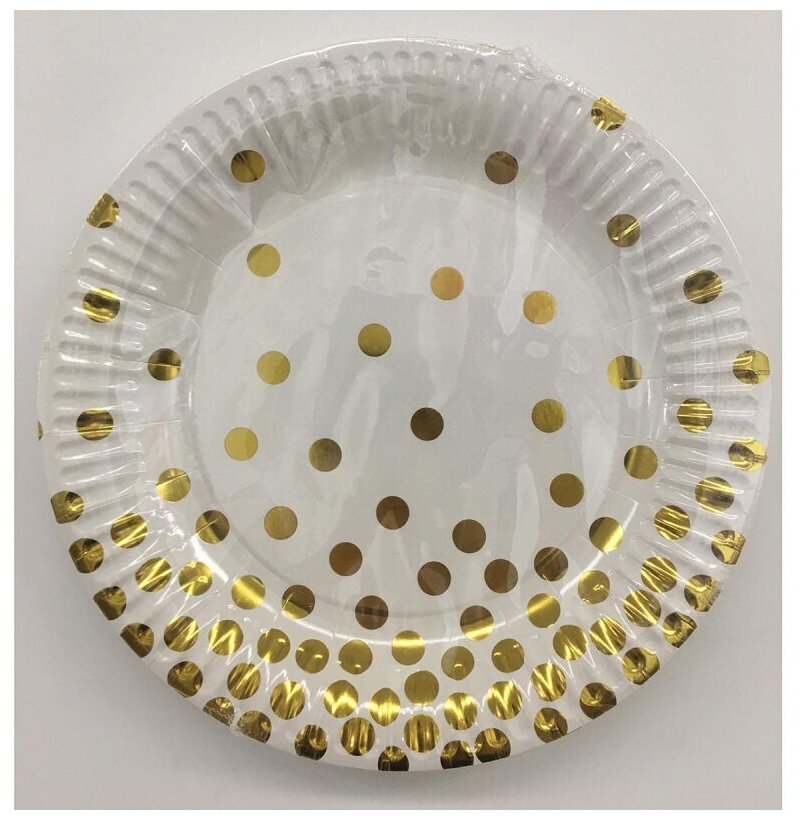 Тарелка одноразовая бумажная Золотые брызги 23см 6шт/уп 115613 - фотография № 1
