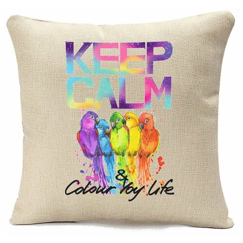 фото Подушка бежевая coolpodarok keep calm and colour you life. попугайчики,бежевый