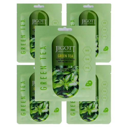 Jigott Маска ампульная с зеленым чаем - Green tea real ampoule mask, (5шт*27мл)